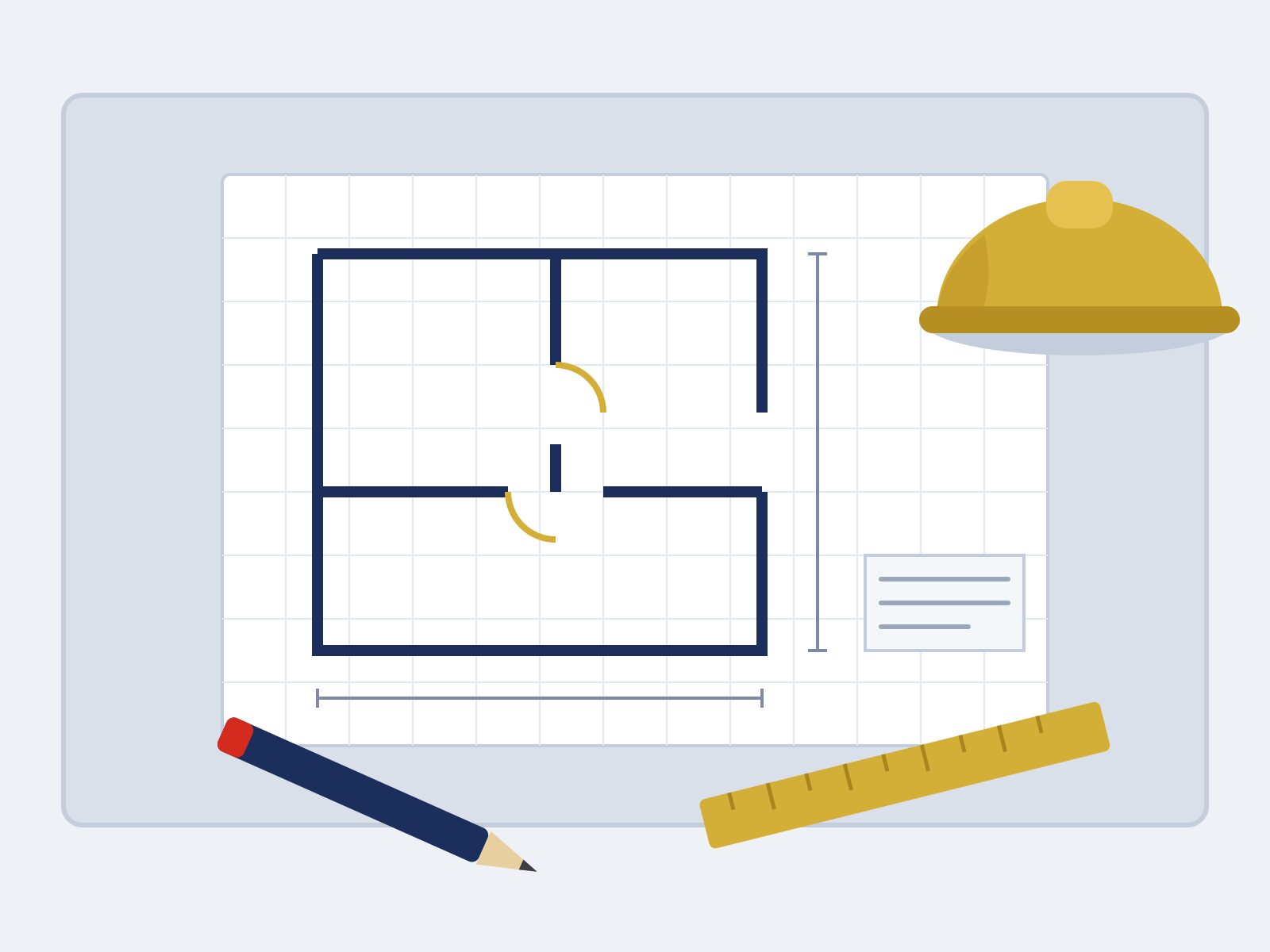 Illustration d'un plan d'étage sur table à dessin avec casque et règle
